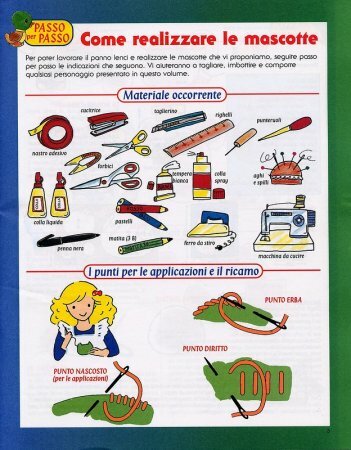 Итальянский журнал, содержащий игрушки из фетра и ход работы по их созданию